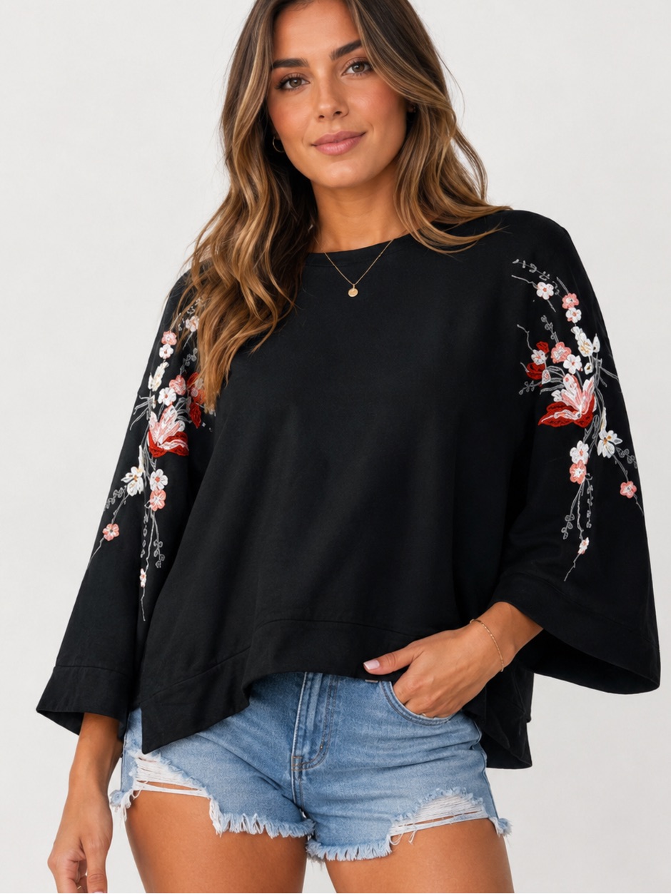 Illa Illa Oversized Floral Embroidered Sweatshirt
